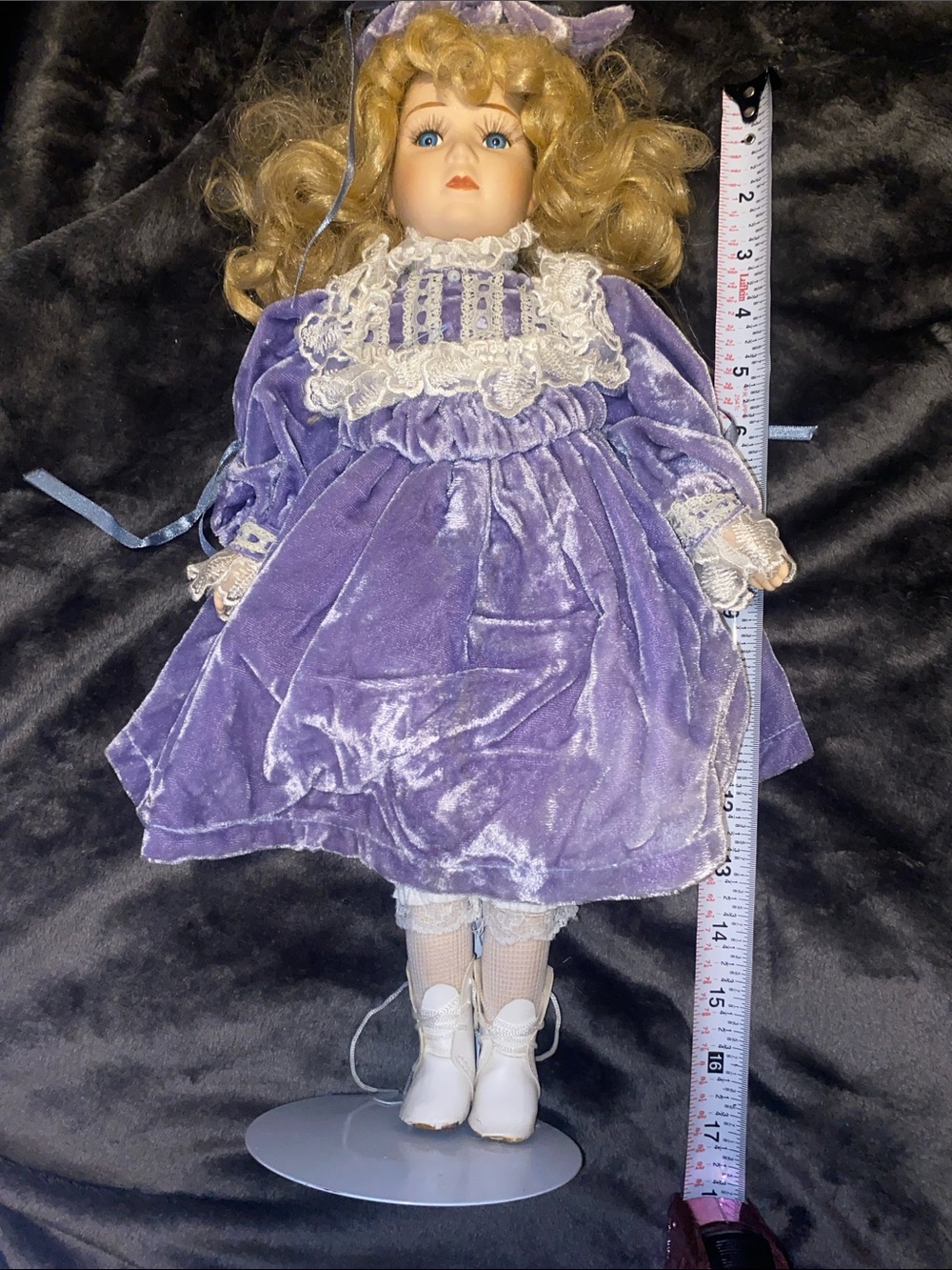 Porcelain Fashion Doll in Purple Velvet Dress - Classic Kids Toy